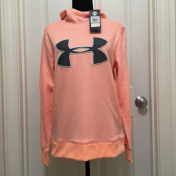 NWT Under Armour Cold‎ Gear Hoodie Pullover Large Logo Women’s Small Neon Orange - Picture 1 of 10